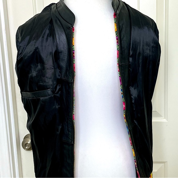 ELKI Women’s Latin Designer Embroidered Black Leather Jacket Sz M Hispanic Artsy - Picture 12 of 16